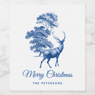 Classic Elegant Blue Toile Deer in Forest Wine Label