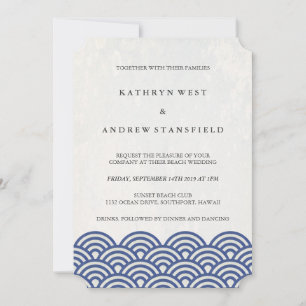 Classic Elegant Blue + White Beach Wedding Invitation