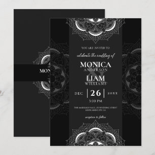 Classic Elegant Boho Mandala Ornate Black Wedding Invitation