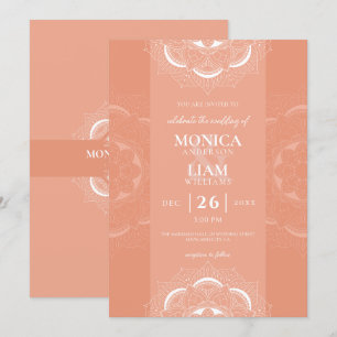 Classic Elegant Boho Mandala Ornate Coral Wedding Invitation