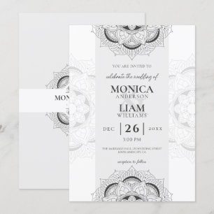 Classic Elegant Boho Mandala Ornate White Wedding Invitation