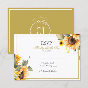 Classic Elegant Boho Watercolor Sunflower Wedding RSVP Card