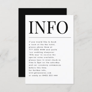 Classic Elegant Bold Big INFO Wedding Details Enclosure Card