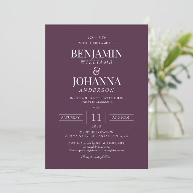 Classic Elegant Bordeaux Colour Wine Wedding Invitation (Standing Front)