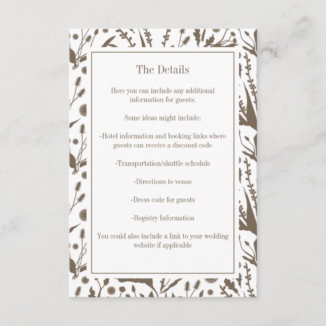 Classic Elegant Botanicals in Dark Taupe Wedding Enclosure Card (Front)