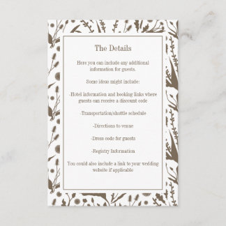 Classic Elegant Botanicals in Dark Taupe Wedding Enclosure Card