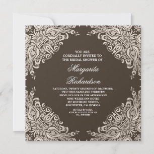 classic elegant brown damask bridal shower invites
