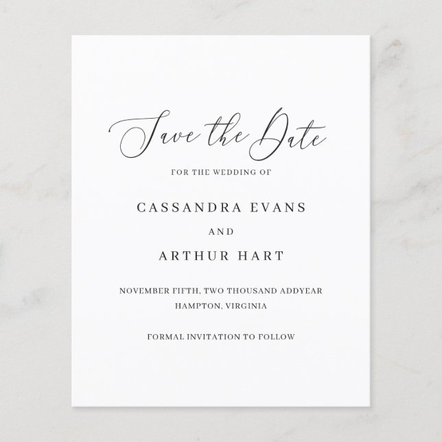 Classic Elegant Budget Wedding Save The Date (Front)