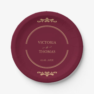 Classic Elegant Burgundy & Gold Wedding  Paper Plate
