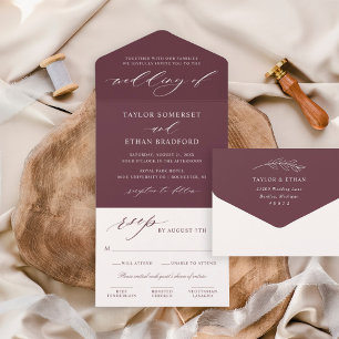 Classic Elegant Burgundy Red Wedding All In One Invitation