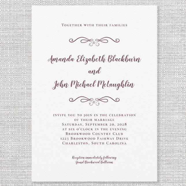 Classic Elegant Burgundy Timeless Formal Wedding Invitation (Creator Uploaded)