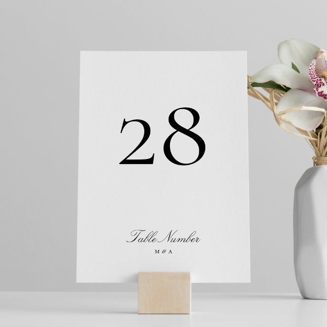Classic Elegant Calligraphy Black & White Wedding Table Number (Creator Uploaded)