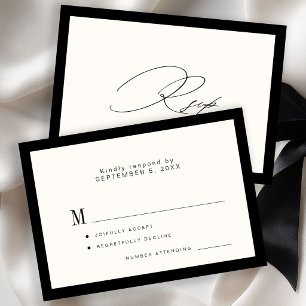 Classic elegant calligraphy ivory black wedding RSVP card