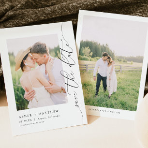 Classic Elegant Calligraphy Photo Save the Date Invitation