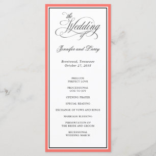 Classic Elegant Calligraphy Script Wedding Coral Program