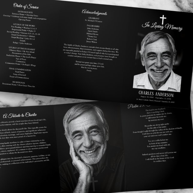 Classic Elegant Catholic Rosary Funeral/Memorial Tri-Fold Programme (Creator Uploaded)