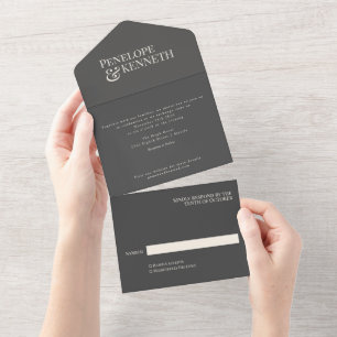 Classic Elegant Charcoal Grey Typography Wedding All In One Invitation