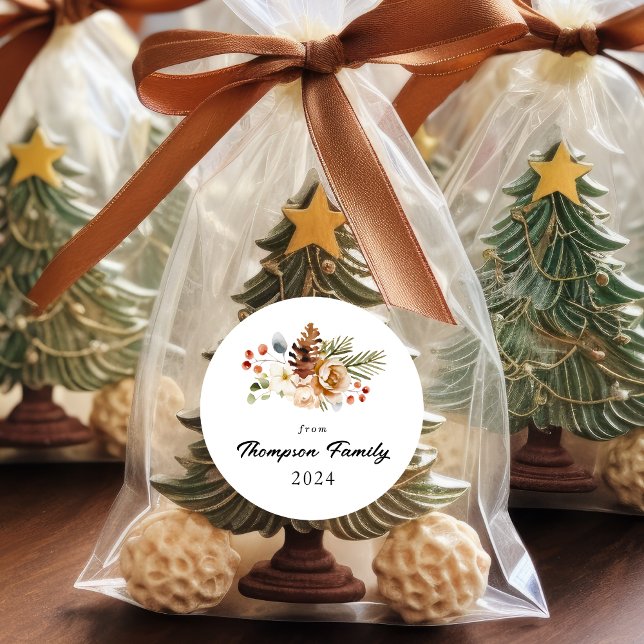 Classic Elegant Christmas Botanical Foliage Classic Round Sticker (Creator Uploaded)