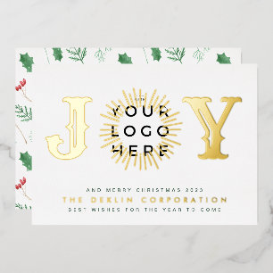 Classic Elegant Christmas GOLD JOY Business LOGO  Foil Holiday Card
