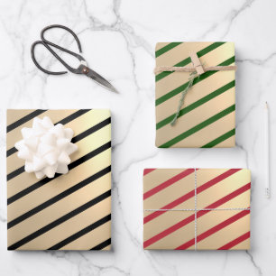 Classic Elegant Christmas Gold Stripe  Wrapping Paper Sheet