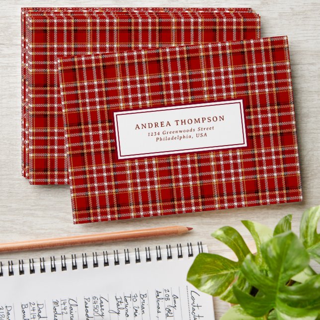 Classic Elegant Christmas Red Gingham Plaid Envelope (Stacked)