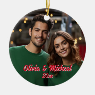Classic elegant couples photo template ceramic ornament