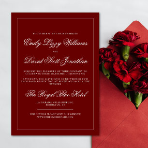 Classic Elegant Crimson Red Minimal Calligraphy Invitation