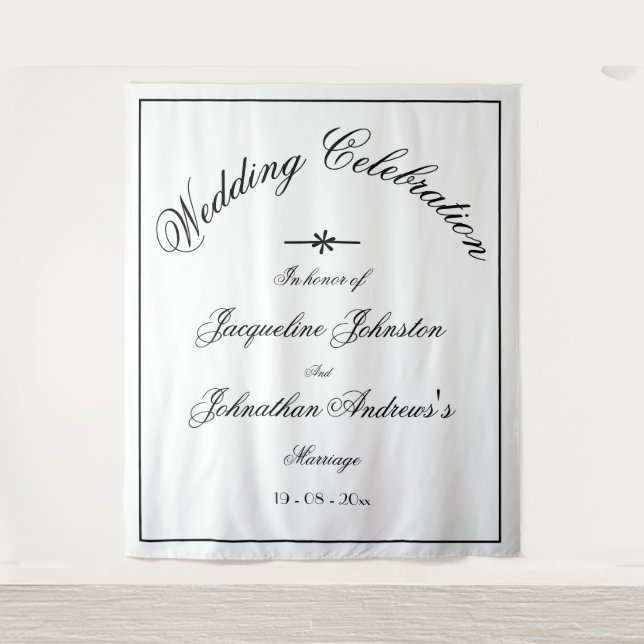  Classic Elegant Customised White Wedding Backdrop Tapestry (Front)