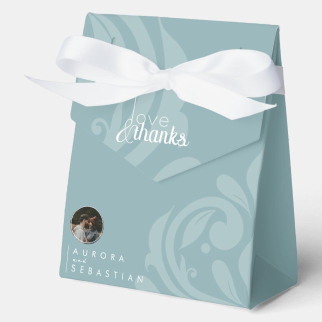 Classic Elegant Damask Pewter Blue Wedding Favour Box (Front)