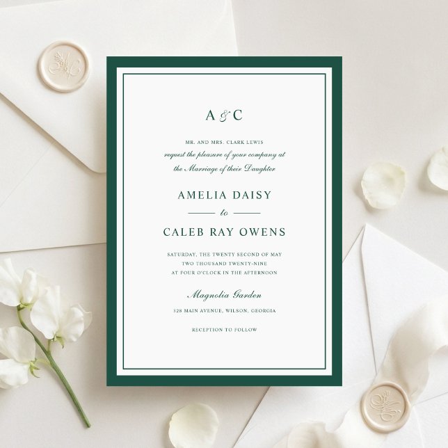 Classic Elegant Dark Green Border Frame Wedding Invitation (Creator Uploaded)