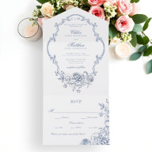 Classic Elegant Dusty Blue Floral Frame Wedding