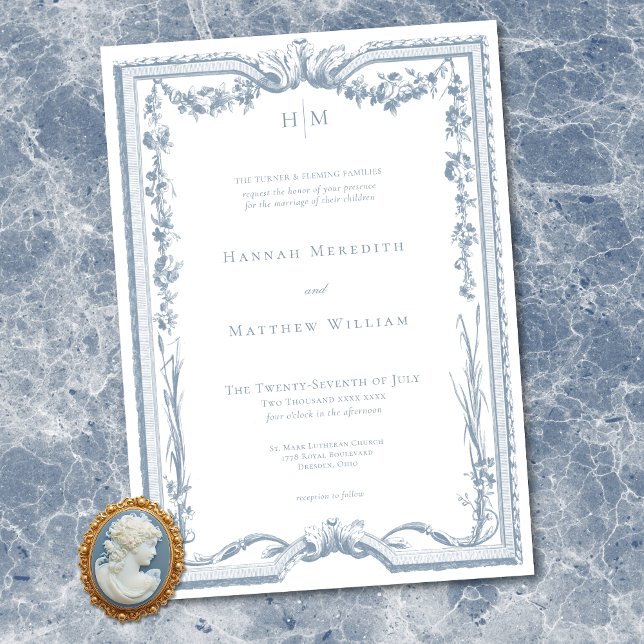 Classic Elegant Dusty Blue Floral Frame Wedding Invitation (Classic Elegant Dusty Blue Floral Frame Wedding Invitation)
