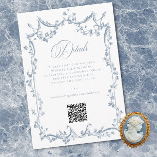 Classic Elegant Dusty Blue Floral Frame Wedding QR Enclosure Card
