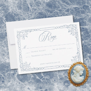 Classic Elegant Dusty Blue Floral Frame Wedding RSVP Card