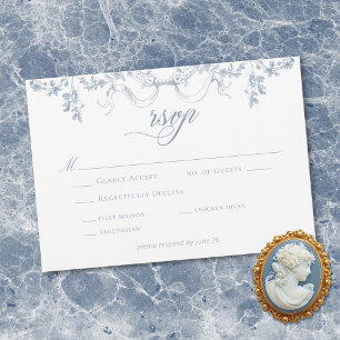 Classic Elegant Dusty Blue Floral Swag Wedding RSVP Card