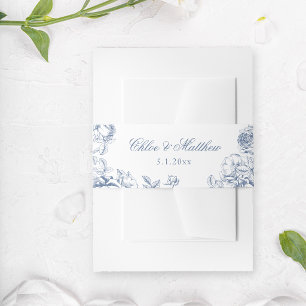 Classic Elegant Dusty Blue Floral Wedding Invitation Belly Band