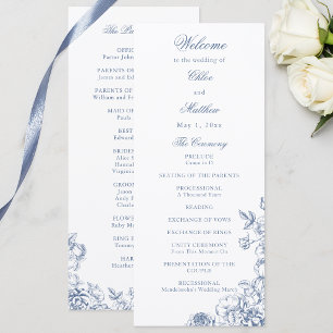 Classic Elegant Dusty Blue Floral Wedding Program
