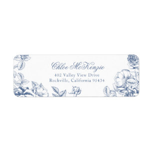 Classic Elegant Dusty Blue Floral Wedding Return Address Label