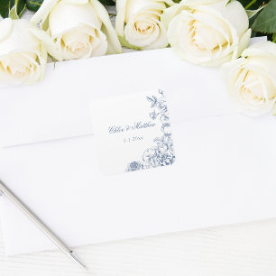 Classic Elegant Dusty Blue Floral Wedding Square Sticker