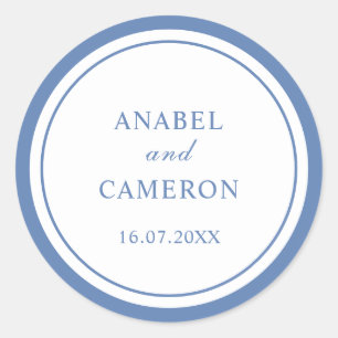 Classic Elegant Dusty Blue Frame Wedding Round Sticker