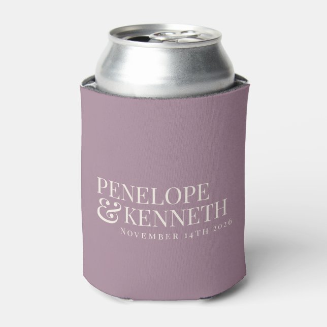Classic Elegant Dusty Purple Custom Wedding Names  Can Cooler (Can Front)
