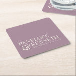 Classic Elegant Dusty Purple Custom Wedding Names Square Paper Coaster<br><div class="desc">Classic Elegant Dusty Purple Typography Custom Wedding Names Paper Coaster</div>