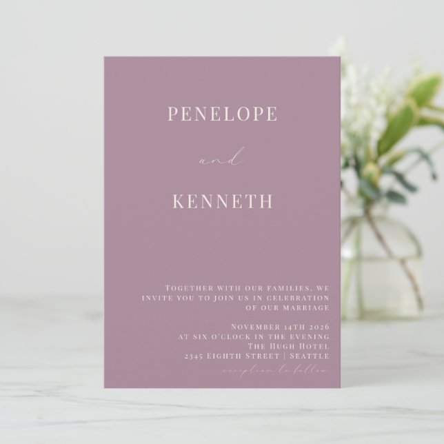 Classic Elegant Dusty Purple Script Wedding Invitation (Standing Front)