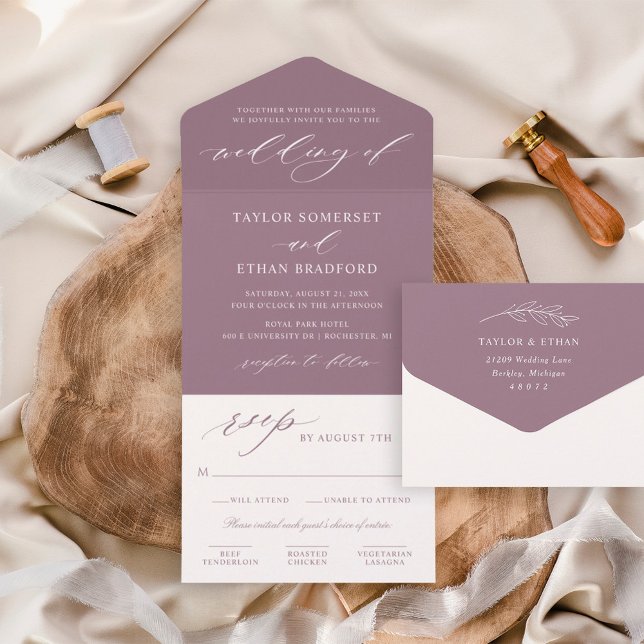 Classic Elegant Dusty Purple Wedding All In One Invitation (Creator Uploaded)
