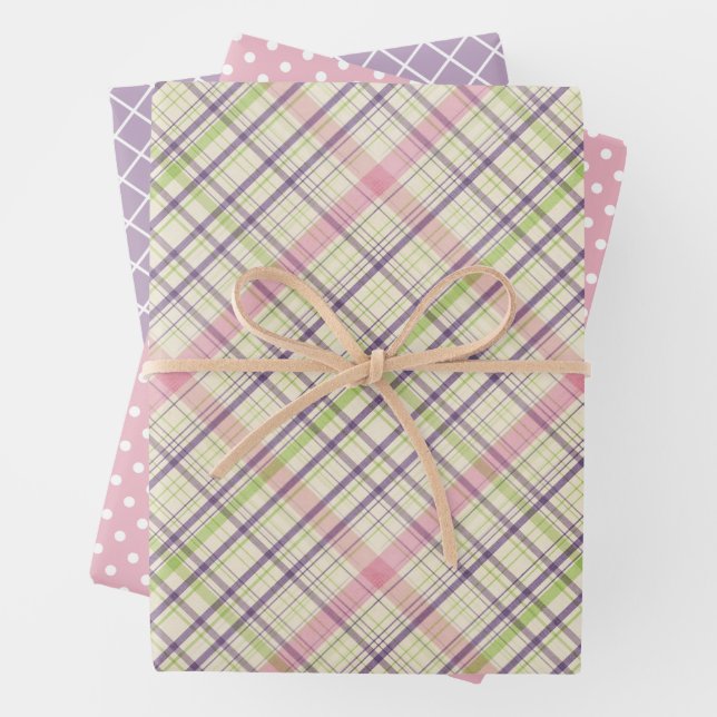 Classic Elegant Easter Plaid Gift Wrap Sheet Set (In situ)