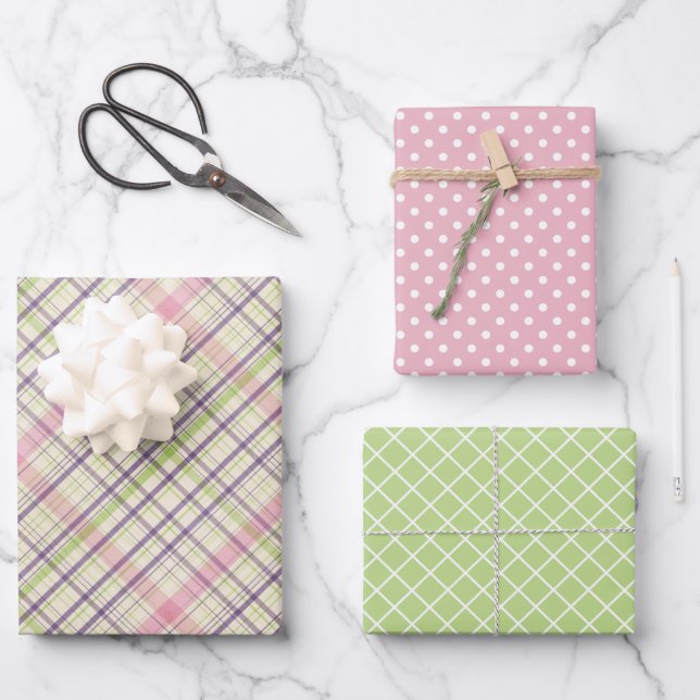 Classic Elegant Easter Plaid Gift Wrap Sheet Set (Front)