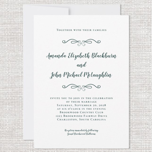 Classic Elegant Emerald Green White Formal Wedding Invitation (Creator Uploaded)