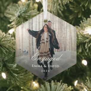Classic Elegant Engagement Photo Glass Tree Decoration