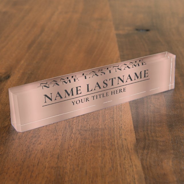 Classic Elegant Faux Rose Gold Blush Pink Nameplate (Side)