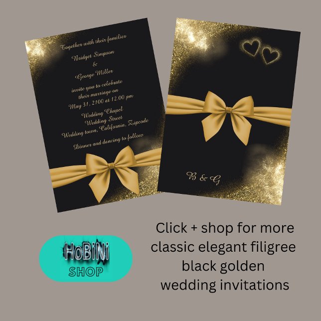 classic elegant filigree  black golden wedding invitation (classic elegant filigree black golden wedding)